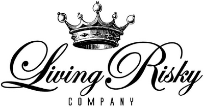 Living Risky Company brand logo. Big Crown Logo design with Living Risky Company script logo. 